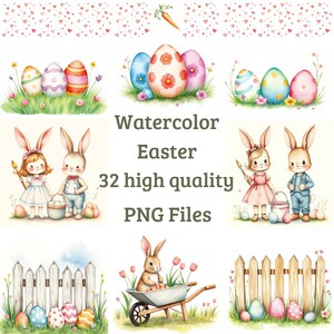 Watercolor Easter Bunny Clipart: Spring PNG Images (Digital Download)