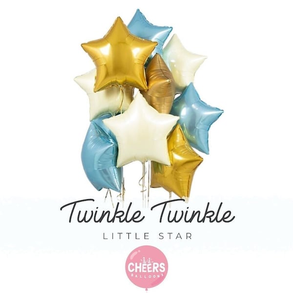 Twinkle Twinkle Little Star Balloon Bouquet 18" Stars | Blue, White, Gold, Baby Shower, Gender Reveals, Star and Moon Theme, Cloud, Birthday