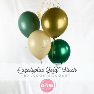 Sage Green Eucalyptus Gold Blush Balloon Latex Bouquet - 11", Gender Neutral Baby Shower, Jade Green, Royal Green