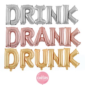 Beber, beber, borracho 16 "Letras de globo / Decoración de fiesta, Cumpleaños de adolescente, Cumpleaños de novia, Fiesta de fiesta, Sorpresa, Negro plateado