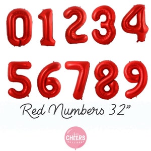 Custom Red Number  Foil 0-9 number balloons | 32&quot;, Happy Birthday, Party Decor