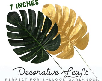 7" Green or Gold Palm Plastic Leaves Artificial - Party Decor, Balloon Garlands, Greenery