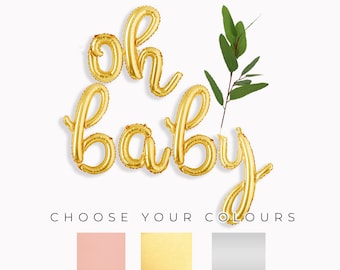 Oh Baby Letter Script Gold Balloons | 16&quot; Baby Shower Party Decor, Baby Gold Banner, Gender Reveal, Baby Balloons