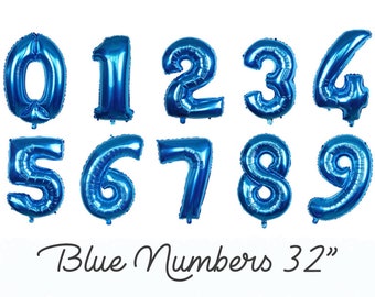 Custom Blue Number Foil 0-9 number balloons | 32", Happy Birthday, Party Decor