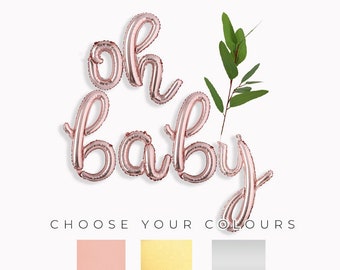 Oh Baby Letter Script Rose Gold Balloons | 16" Baby Shower Party Decor, Baby Rose Gold Banner, Gender Reveal, Baby Balloons