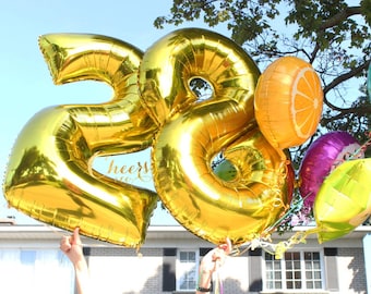 2pcs CUSTOM 40" BIG Number Gold Silver Foil Birthday Balloon - big number balloon - foil balloons - 30 balloons - gold silver - cheersnco