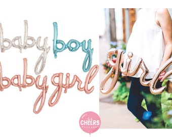 Baby Boy or Baby Girl script letter foil balloon - gender reveal decor - baby shower decor - Rose Gold, Blue, Silver