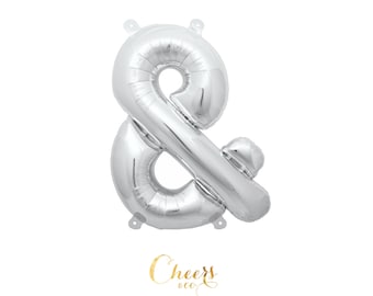 16" Ampersand balloon SILVER - party decor - wedding decor - party balloon - gold foil balloon - cheersnco