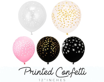 Ballons confettis imprimés de 12 po - ballons en latex étoiles, confettis circulaires - ballons de fête - décor de fête