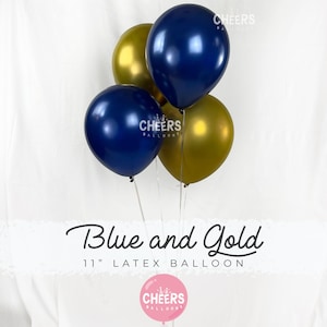 Chrome GOld and Navy Blue Balloon Confetti Latex Bouquet - 11&quot;, Gender Neutral Baby Shower, Midnight Blue, Blush, Party Decor