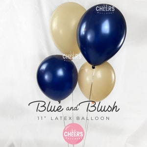 Chrome Gold and Navy Blue Balloon Confetti Latex Bouquet - 11&quot;, Gender Neutral Baby Shower, Midnight Blue, Blush, Party Decor