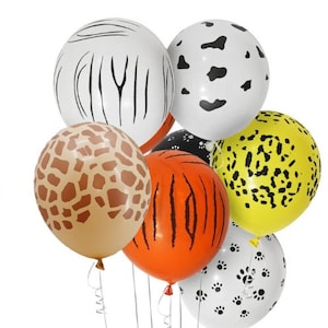 Estampados de animales Globos de látex de 11&quot;- Jirafa/Estampados de patas/Tigre/Cebra/Guepardo/Puntos de vaca - Globos de safari, Vida animal, Fiesta en la jungla, Zoológico