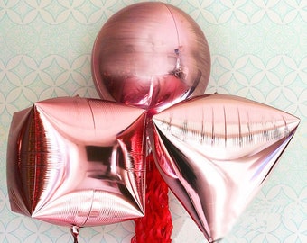 Balon foliowy 4D 22" - Balon okrągły trójkątny w kolorze różowego złota w kształcie kwadratu - Balon kulisty
