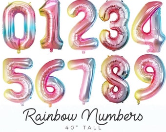 Rainbow Number Foil 0-9 number balloons 40"|| Birthday Party, Happy Birthday, Age, First Birthday, Baby