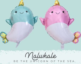 Narwhal Party Balloon 24" || Unicorn,Under the Sea, Birthday Party Decor, Chrome, Let's be Mermaid, Ocean Themed Party, Whale, Seal, U02