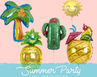 Summer Party Foil Balloon - Pineapple balloon - Palm tree balloon - Tropical Drink Balloon - Cactus Balloon - Sun Balloon - Cheers Balloons