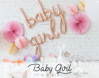 Baby Girl Script Letter Party Balloons || Rose Gold/It&#39;s a Girl/Baby Shower/Party Decor/Photoshoot/Announcement/Photo Prop/S09S10