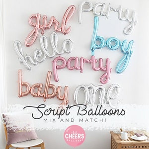 Script foil balloon - Choose your Phrase - hello balloon, One, Party, Boy, Girl, Baby shower, Party Props
