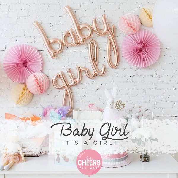 Baby Girl Script Letter Party Balloons || Rose Gold/It's a Girl/Baby Shower/Party Decor/Photoshoot/Announcement/Photo Prop/S09S10