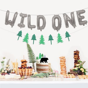Silver WILD ONE 16" Letter Balloon / First Birthday Balloons / 1st Party Decor, Birthday Bash, Son, Jungle Animals Zoo Safari