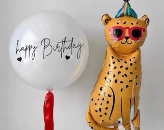 Cheetah Balloon 47" || Jungle Safari Party Decor, Cheetah With Sunglasses & Party Hat, Wild One Birthday, Animal Balloon, Leopard Decor