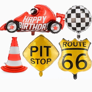 Race Car Party Balloons || Choose Individual Balloon or Full Set, Pit Stop, Route 66, Red Car, Traffic Cone, Racing Theme Decor