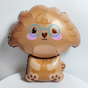 Poodle Balloon 27" || Cute Cartoon Dog Balloon, Puppy Party Decor, Brown Poodle With Glasses, Poodle Birthday, Puppy Shower Balloon