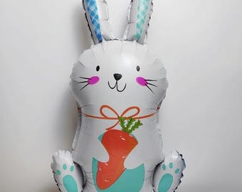 Ballon de lapin de Pâques 31" || Lapin tenant un oeuf, décoration de fête de Pâques, baby shower printanier, anniversaire de lapin
