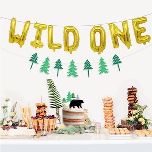 Oro WILD ONE 16" Globo de letras / Primeros globos de cumpleaños / 1a parte de la decoración, cumpleaños Bash, son, Jungle Animals Zoo Safari