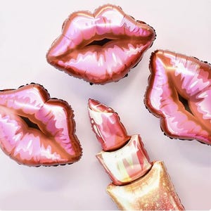 BIG 37&quot; Lipstick foil balloon + 30&quot; Kissy Lips Balloon- bachelorette balloon - valentine balloon - love balloon - bridal shower balloon -