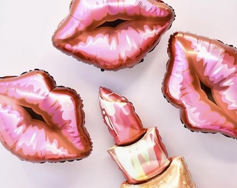 BIG 37" Lipstick foil balloon + 30" Kissy Lips Balloon- bachelorette balloon - valentine balloon - love balloon - bridal shower balloon -