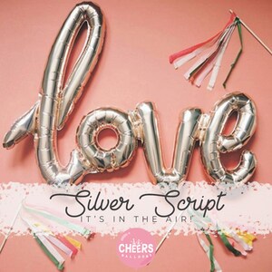 Love Script foil Party Balloon 30&quot; || Silver/Engagement Decor/Party Decor/Bridal Shower/Wedding Decoration/I Do/I Love you/S07
