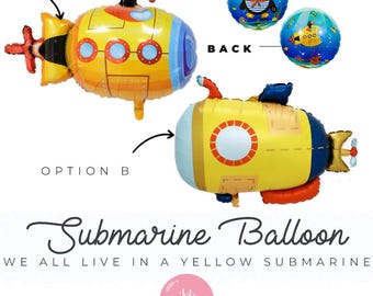 Yellow Submarine Party  37" || Party Decor/Sail at Sea/Under the Sea/Kids Birthday/ Live in a Yellow Submarine