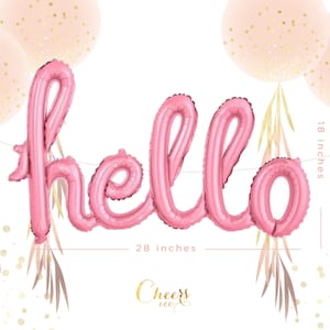 HELLO Skript Folie Ballon || Rosa oder holographische Silber/Folie Ballon/Party Ballon/Happy Birthday/Hallo Baby/Hallo 30er Jahre/S15