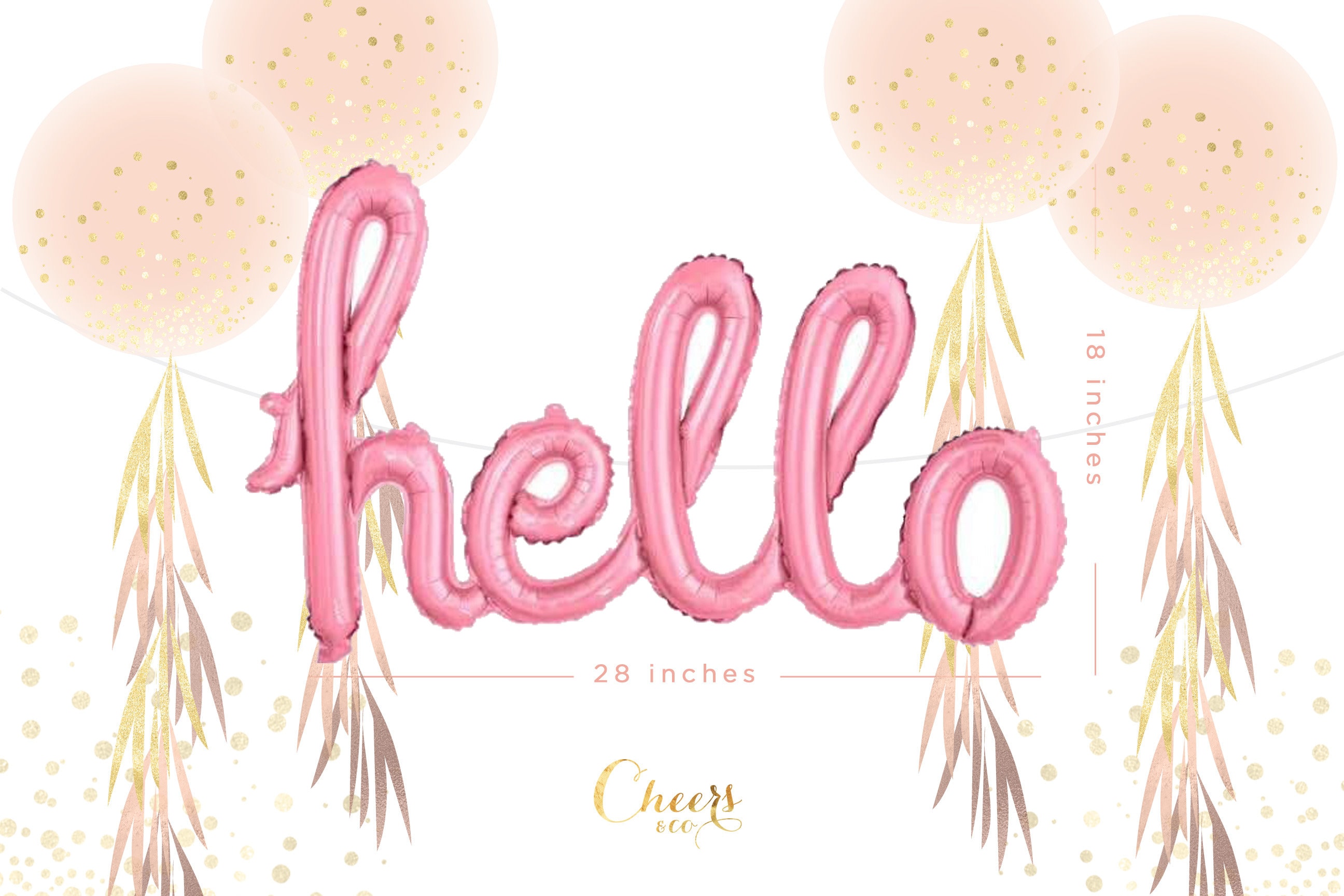HELLO Script 28 Foil Script Balloon Pink Rose Gold | Etsy
