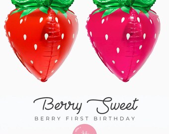 Palloncino fragola 4D 29" // Palloncino frutta rosso o rosa, compleanno di bacche, decorazione per festa picnic, tema estivo, palloncino kawaii