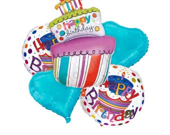 Birthday Cake Balloon Set 32" || Happy Birthday, Rainbow Party, Celebration Decor, Cake Balloon