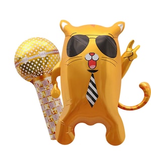 Cool Karaoke Cat 19&quot; - Boombox, Microphone, KTV Party , Musicians, Singers, Music, Cat with Peace Sign, Cat with Sunglasses