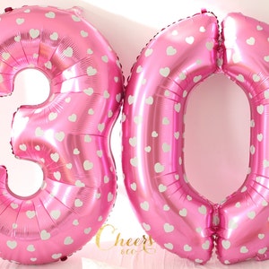 40&quot; BIG 30 Pink Heart Foil Birthday Balloon - Birthday Balloon - Birthday Surprise - Birthday Decor - Party Balloon - Foil Number Balloon