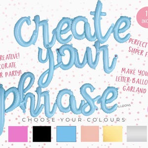 Globos con letras cursivas azules de 40 cm: crea tu propia pancarta con globos. Globos con letras cursivas azul bebé. Globos con letras. Decoración para fiestas.