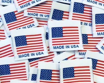 Made in USA Labels, American Flag Tags