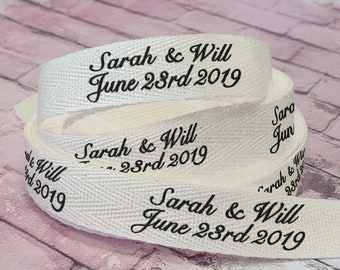 Personalized Cotton Ribbon - Customized and Printed with Your Text for Favors & Gifts