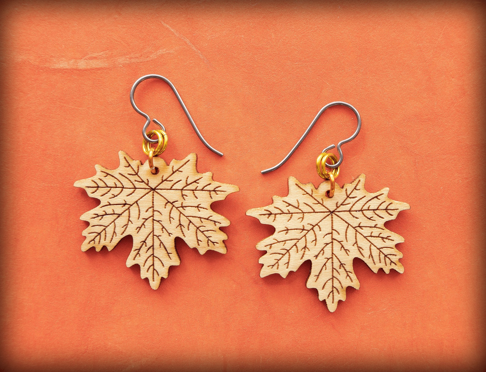 Maple leaf earring made from maple wood Etsy