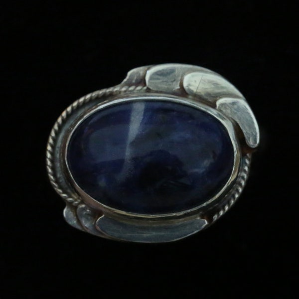 Solilite cabochon in fabricated sterling silver ring