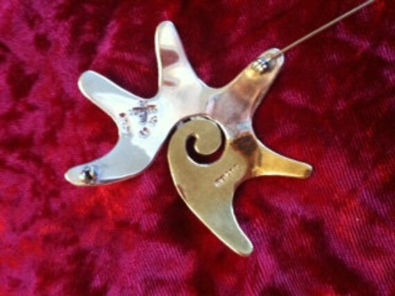 Large Abstract Sterling Silver and Brass Pin - image 2