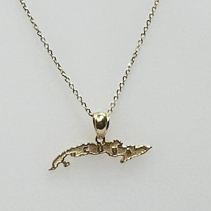 Colgante y cadena de la isla de Cuba, isla cubana, 14k Isla de Cuba con cadena Made In USA