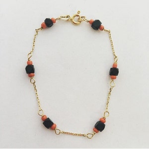 Child azabache and coral bracelet, 14k yellow gold Baby azabache bracelet, 14k Genuine Azabache Bracelet