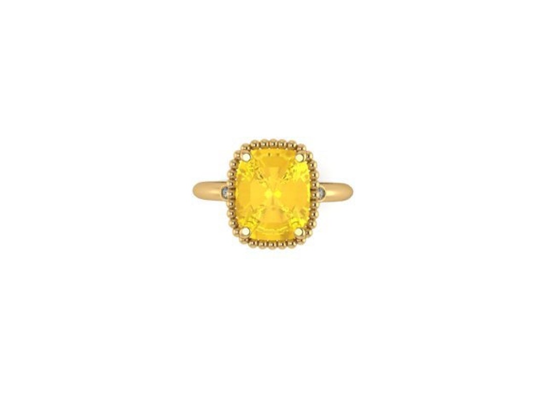 14k Yellow Gold Citrine Diamond Ring, Citrine Ring, Semi Precious Stone ...