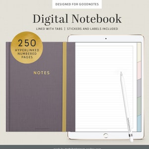 Digital Notebook Tab Template | GoodNotes  Hyperlinked Study Notes Organizer for iPad LINED pastel tabs Portrait