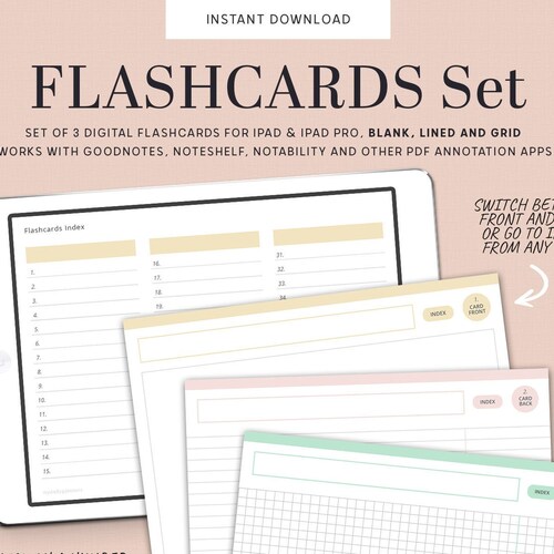 Digital Flashcards Set Student Goodnotes Notability Etsy